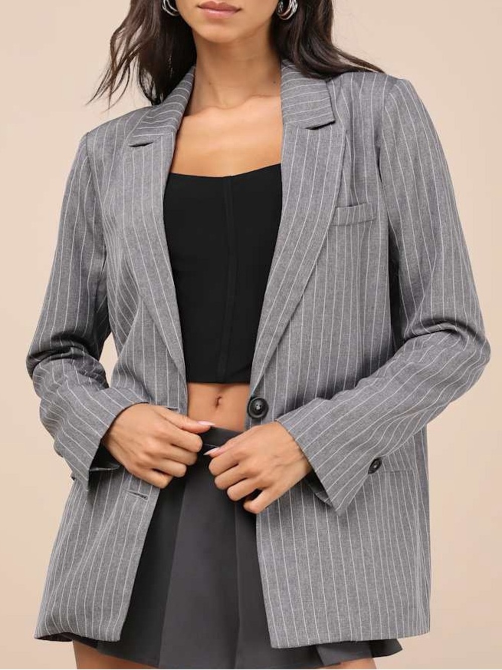 Lulu's Convincing Charisma Grey Pinstriped Blazer Size XL